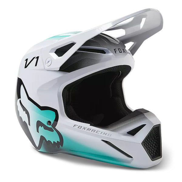 FOX Casco Moto V1 Toxsyk Blanco/Celeste - Rideshop