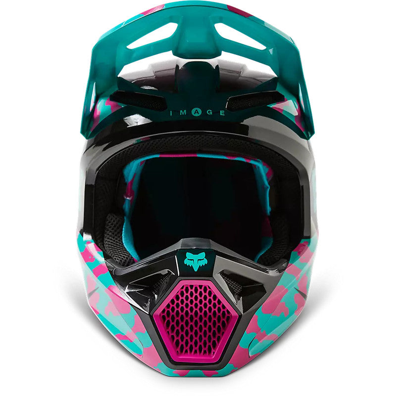 Casco Moto Niño V1 Nuklr Celeste/Rosado Fox - Rideshop