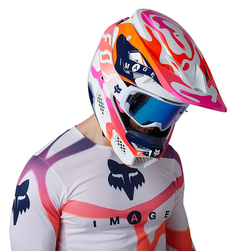 FOX Polera Moto Flexair Ryvr Edicion Limitada Blanco/Azul/Rosado - Rideshop